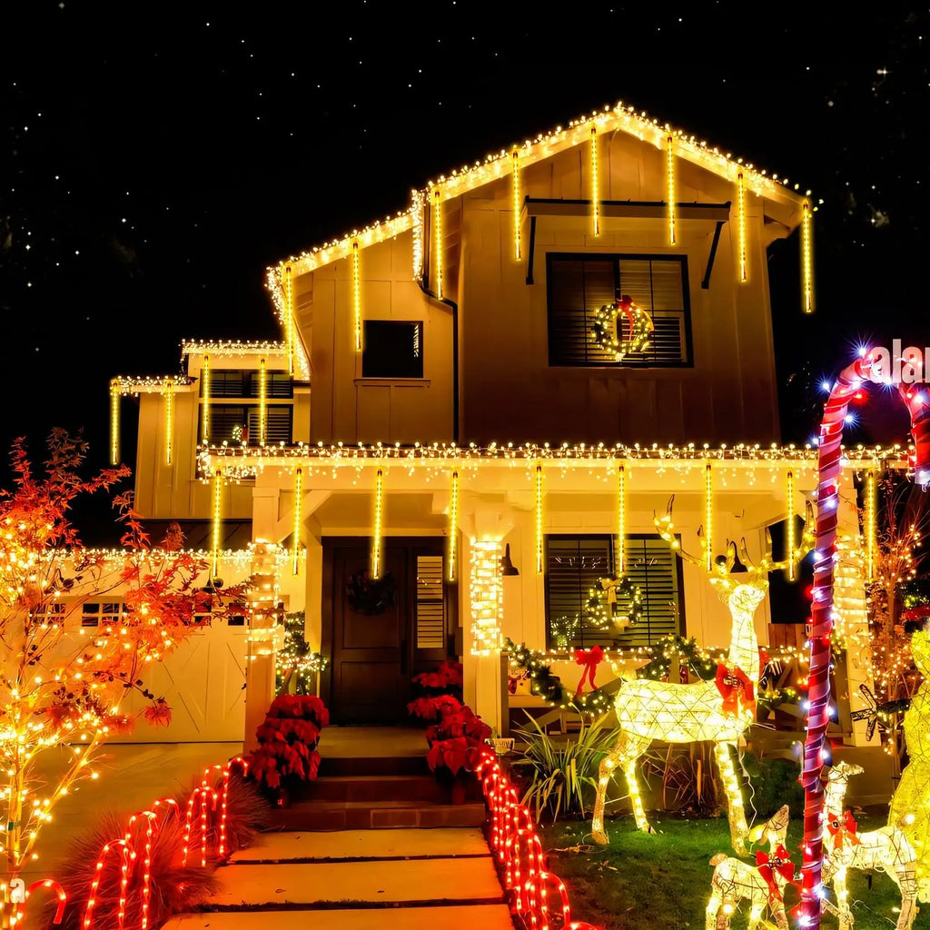 2 Pack Solar Meteor Shower Lights, 16 Tube 288 LED Warm White, Waterproof Outdoor Tree Decor. Stunning Addition to Backyard or Patio all Year Round.