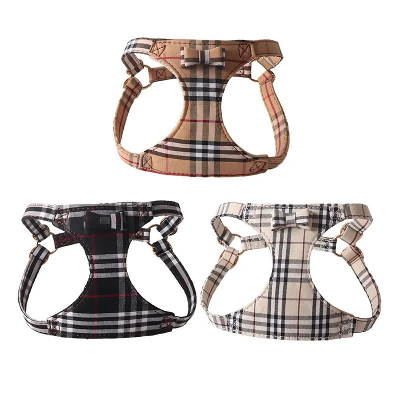 Dog Harness Leash Set for Small and Medium Dogs Adjustable Plaid Bow Vest Double Hook Leash Pet .Your Fur Babies will be Walking in Style.