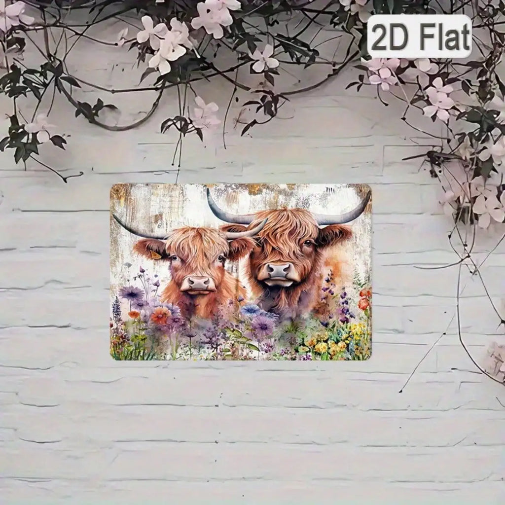 - Rustic Farm Charm Metal Wall Decor.  8x12 Highland Cow metal Sign.