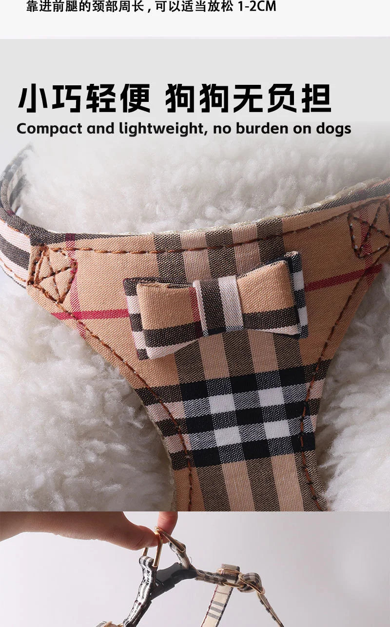 Dog Harness Leash Set for Small and Medium Dogs Adjustable Plaid Bow Vest Double Hook Leash Pet .Your Fur Babies will be Walking in Style.