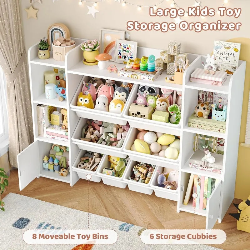 55'' Large Toy Storage Organizer with 8 Toy Bins and Bookshelves on Either Side.  Could also be used as a Craft supply Organizer