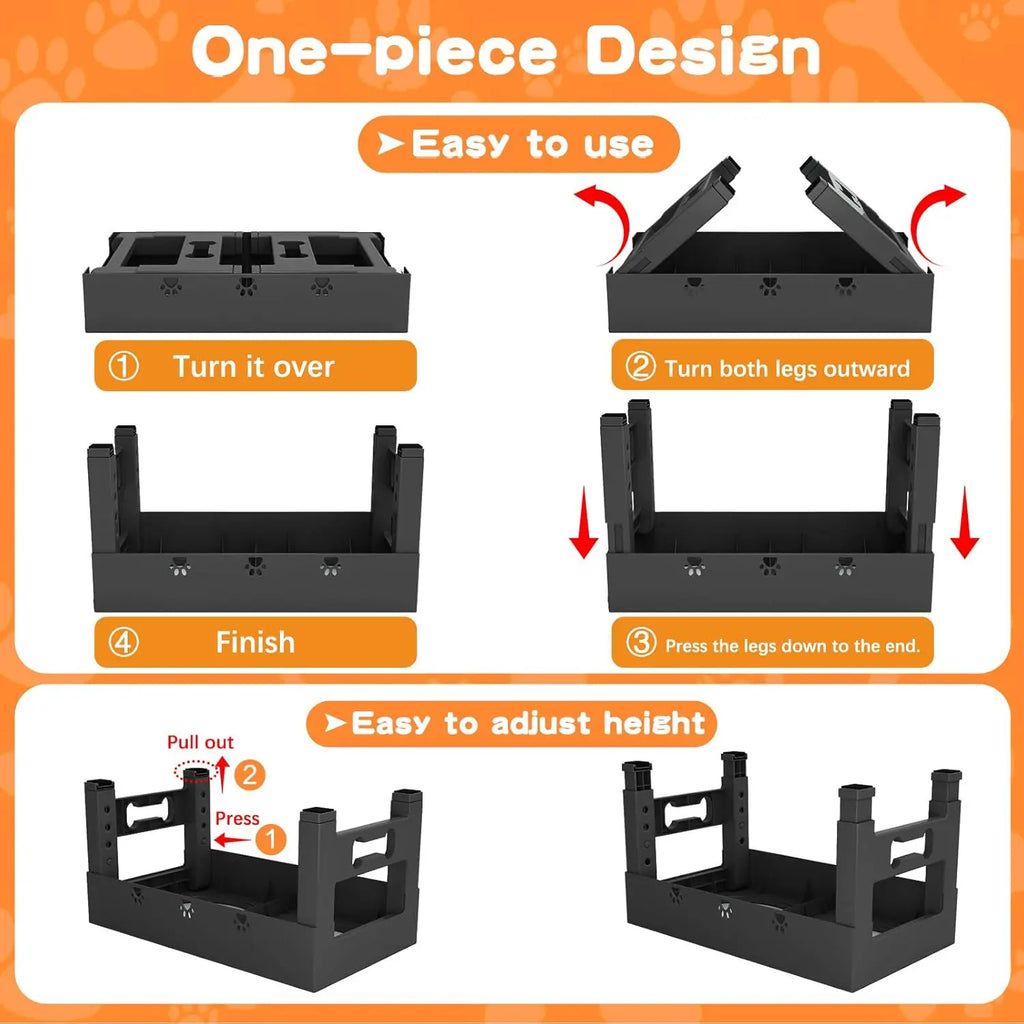 Adjustable Height Raised Dog Bowl Stand with 2 Stainless Steel Bowls, Non-Slip Feeder for Medium Large Dogs. Grows with Your Fur Baby.