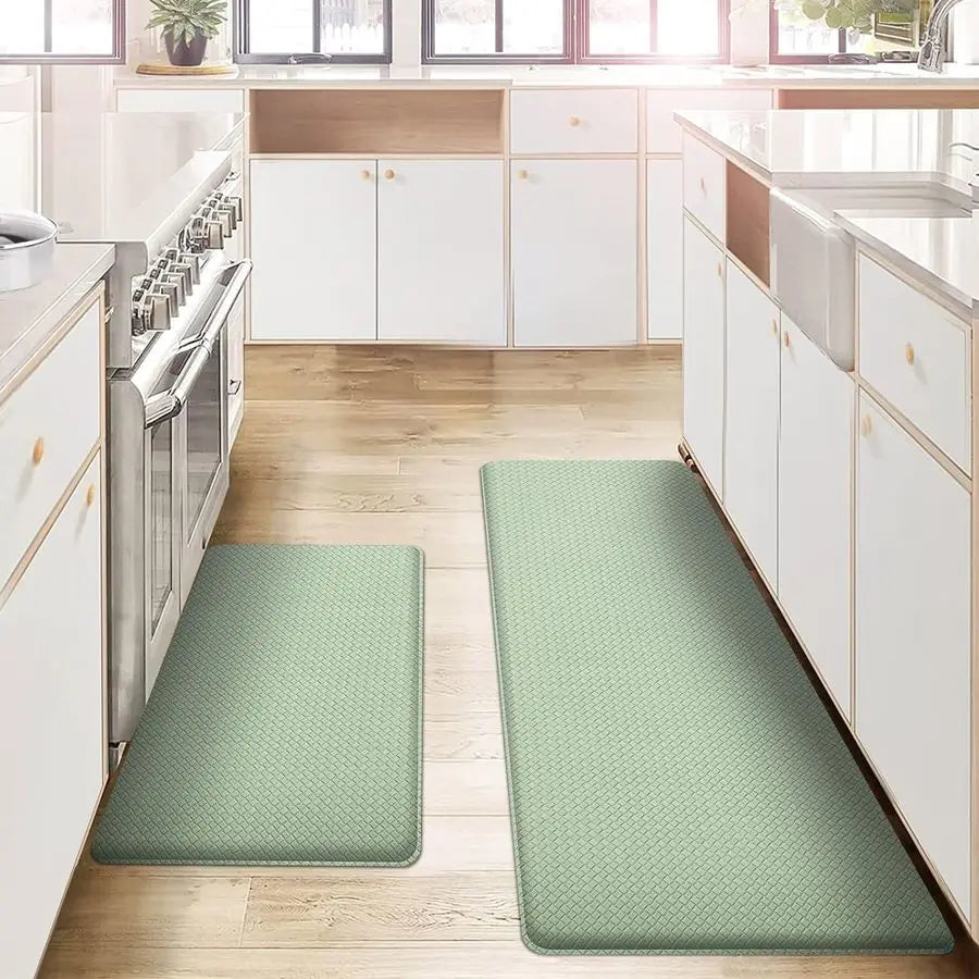 Set of 2 Cushioned Anti Fatigue Kitchen Floor Mats.17x29 17x59, Light Green. Your Legs and Feet Will Thank You !