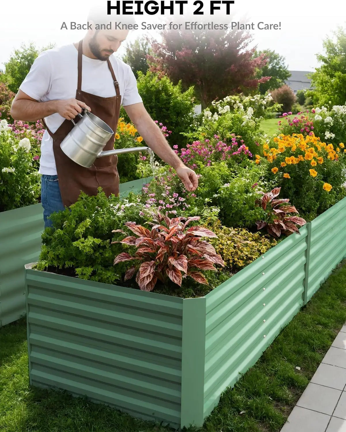 6x3x2 8x4x2ft Galvanized Raised Garden Bed Deep Root Planter Box for Vegetables Flowers Herbs-Large Metal Raised Garden Bed Kit. 2 colors and sizes.