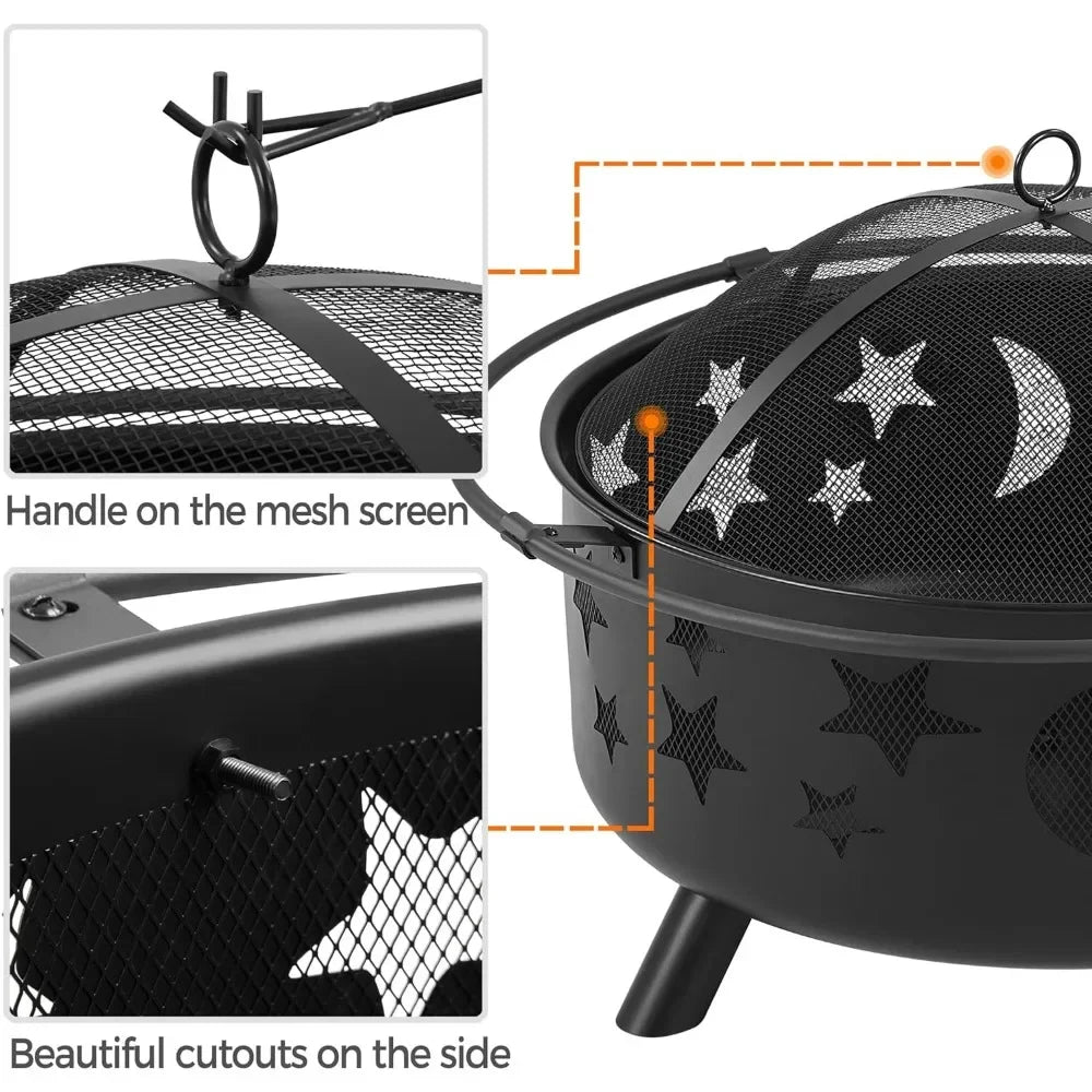 Fire Pit 30in Fire Pits for Outside Wood Burning. Outdoor with Spark Screen, Patio Customized.