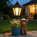 Solar Highland Cow Outdoor Statue, Garden Decor with Flowerpot and Lantern. Great Piece for the Patio and Yard.