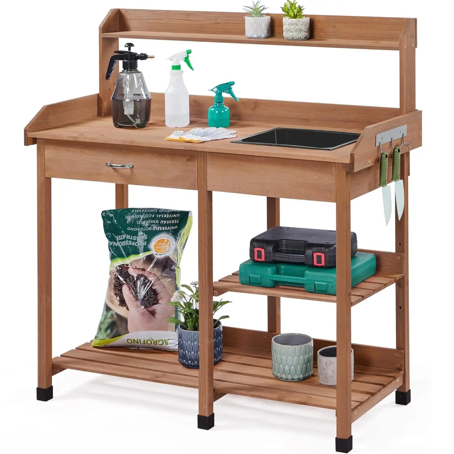 Outdoor Potting Table. Workstation for Planting, Pruning and transplanting. Bench Storage too. Multiple colors.