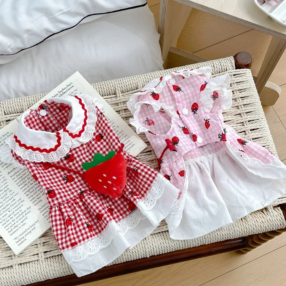 Your Fur Baby will be the Best Dressed Dog in Town in this Red and White Plaid and Strawberry Spring Dress. It also comes in Pink and White and Multiple Sizes.