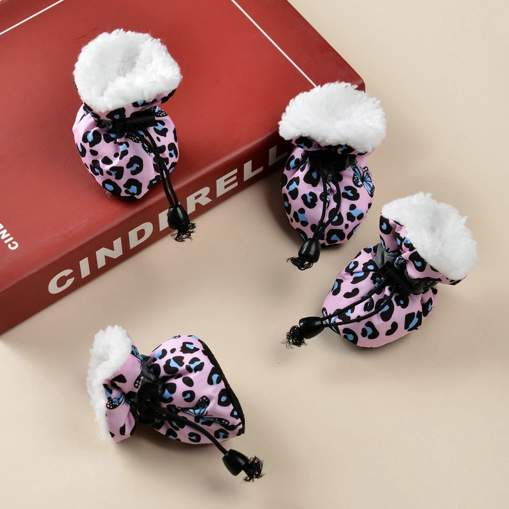 4pcs Warm Fleece Pet Dog Shoes Waterproof Rain Snow Boots Anti-slip Footwear. Look how Cute that Fur Baby looks in those SHOES!!!