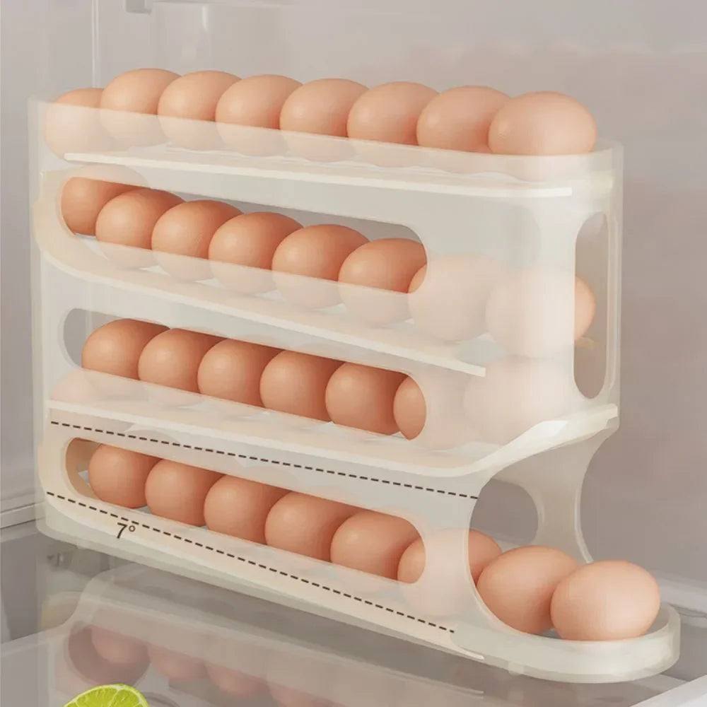 4 Layer Automatic Rolling Egg Holder and Dispenser. Fridge Organizer.  Space Saver!