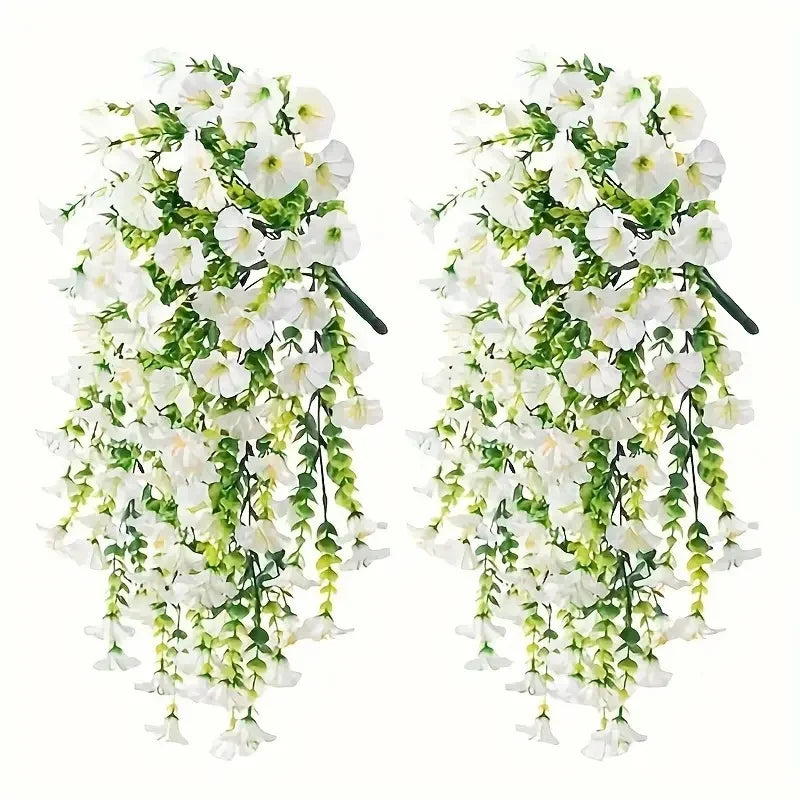 2pcs UV-Resistant Artificial Morning Glory & Eucalyptus Hanging Decor - Perfect for Home, Garden, Weddings | Versatile Outdoor use. Used these Last Season and No One Could Tell They were Not Real! Love These!