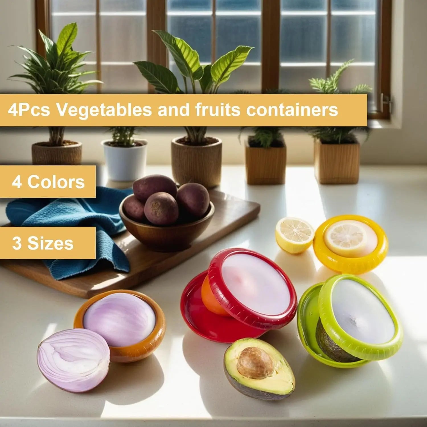 4Pcs Onion Storage Avocado Saver Holder, Silicone Fruit Storage Box,  A Must Have in the Kitchen