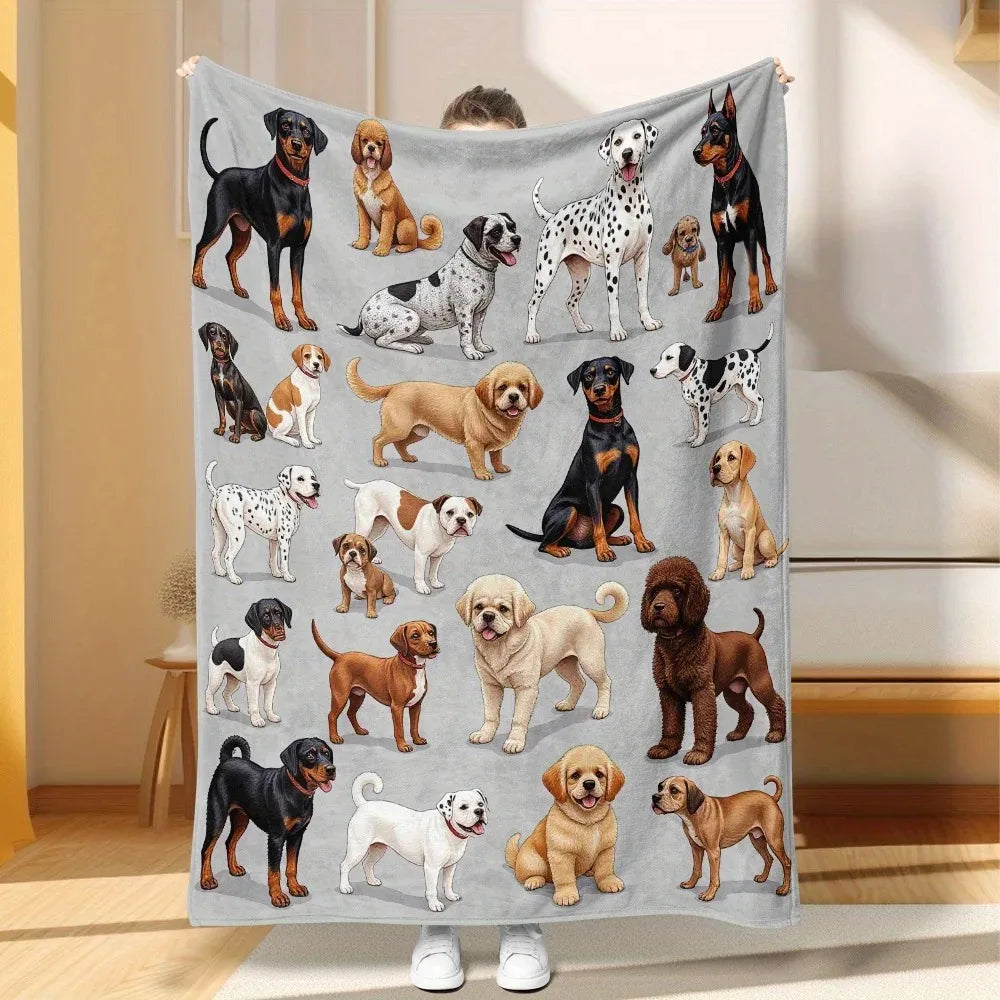 Ultra-Soft Plush Dog Breed Flannel Blanket Rottweiler Labrador Dalmatian Golden Retriever Design All-Season . Dog Lovers. Multiple Sizes.