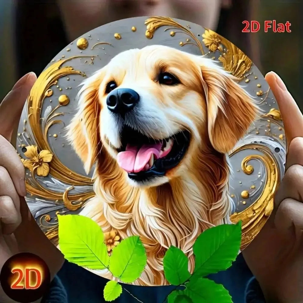Brand Golden Retriever Metal Wall Art Decor Sign, Durable Waterproof Floral Iron Dog Sign for Home