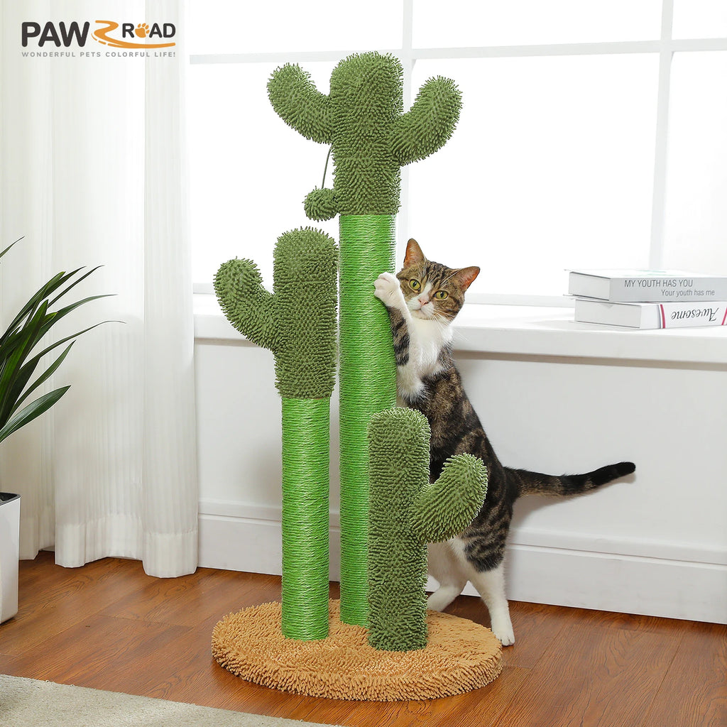 Cactus Cat Tree with Large Condo, Hammock, Dangling Ball and Cat Scratching Post for hours of indoor fun and shenanigans.
