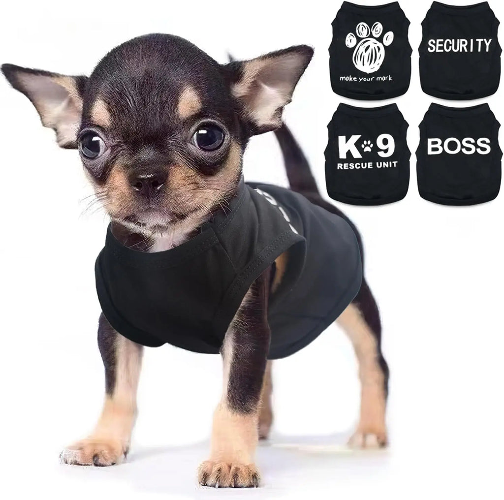 4-Piece Small Dog Clothes Set for Summer and Spring, Soft Pet Shirts in XXS Black. Cute Summer Shirts for the Tiniest Fur Babies.. Adorable!