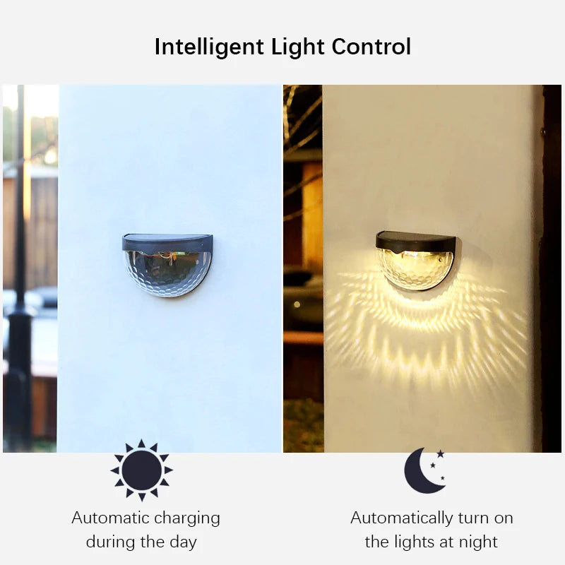 2PCS Solar Wall Lamp, 6LEDs Outdoor Waterproof Solar Light Warm White, These will Illuminate your porch, Deck and Patio with a Unique and Beautiful Pattern.