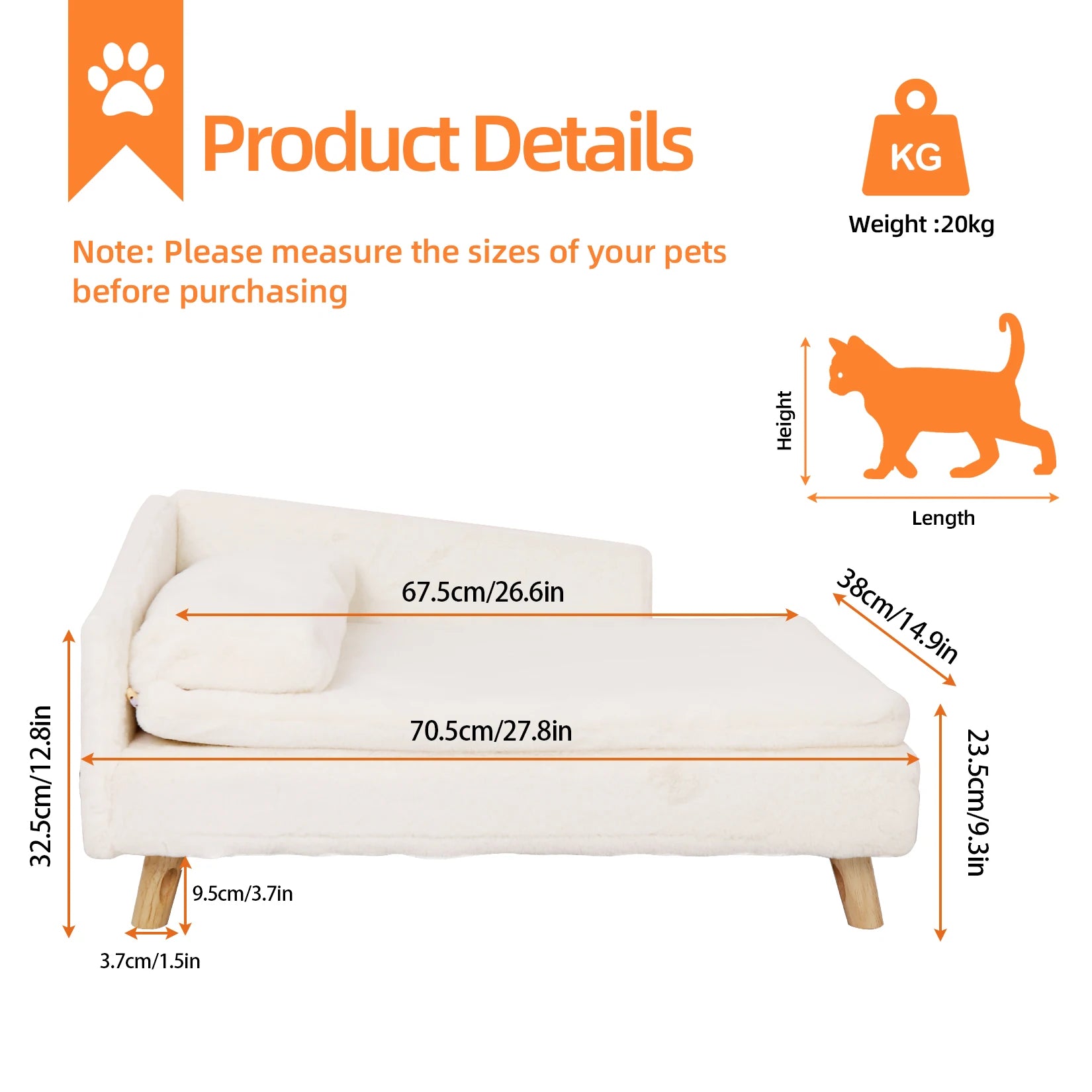 Elevated Pet Bed/ Sofa Bed with Sturdy Wood Legs for Small Dog /Cats. Perfect for Our Pampered Fur Babies! Available in 2 sizes.
