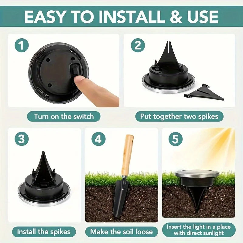 8 Pcs 8LED Solar Power Disk Light Outdoor Garden Solar Light . Great for Lighting a Pathway and Flower Beds.