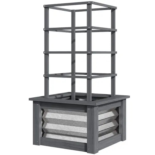 Galvanized Planter Box Elevated Garden Bed with Trellis for patio and Yard. Fantastic for Smaller patios.